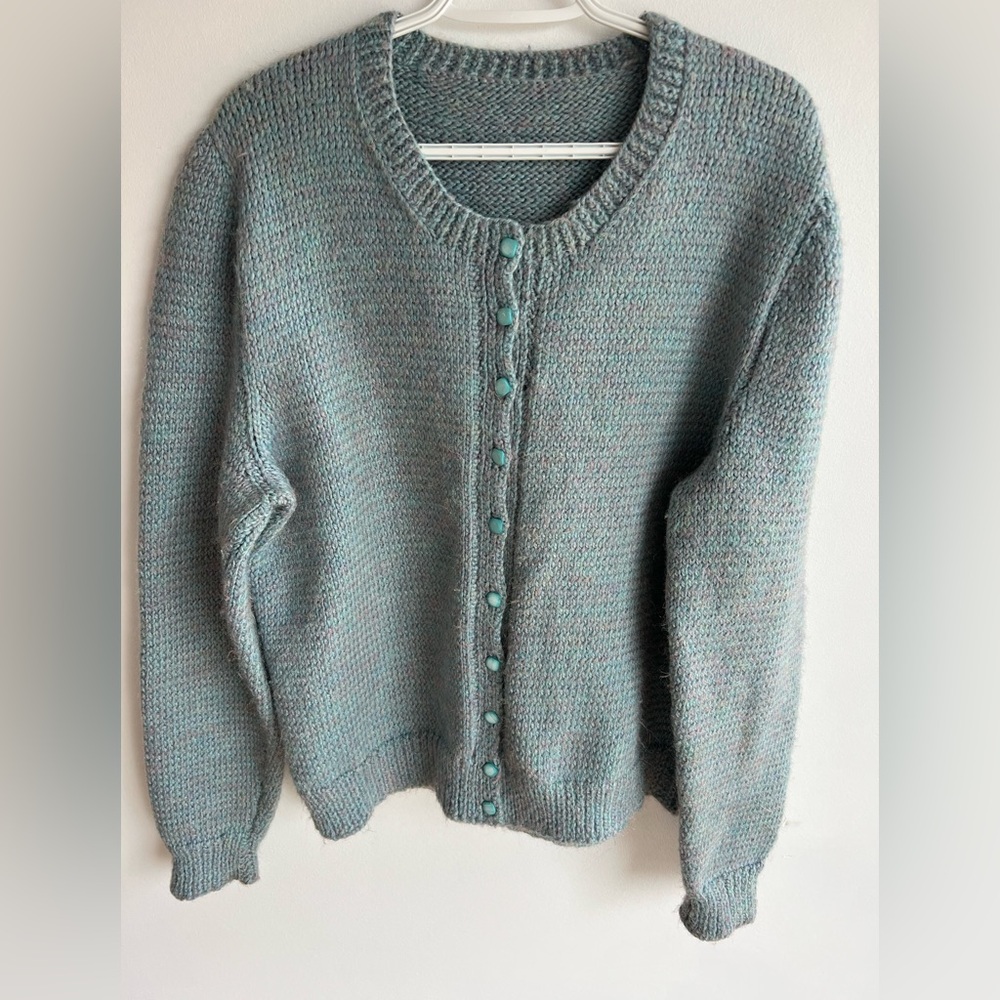 Handmade Y2K Chunky Wool knit sweater Cardigan puff sleeves
